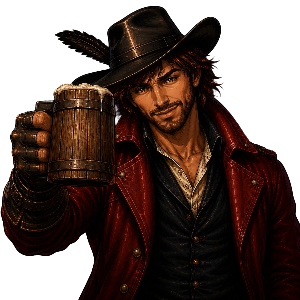 The Raven Bard raising a mug in welcome